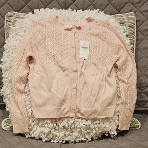 GAP Kids Pink Button Front Sweater with Textured Knit and Ribbed Detailing